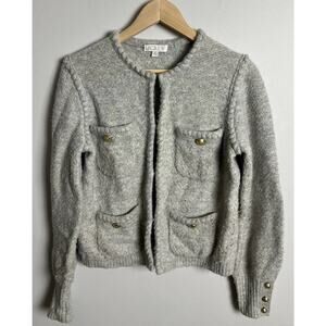 J Crew Odette Sweater Lady Jacket Gray Pocket Wool Blend Quiet Luxury Size XS Wm